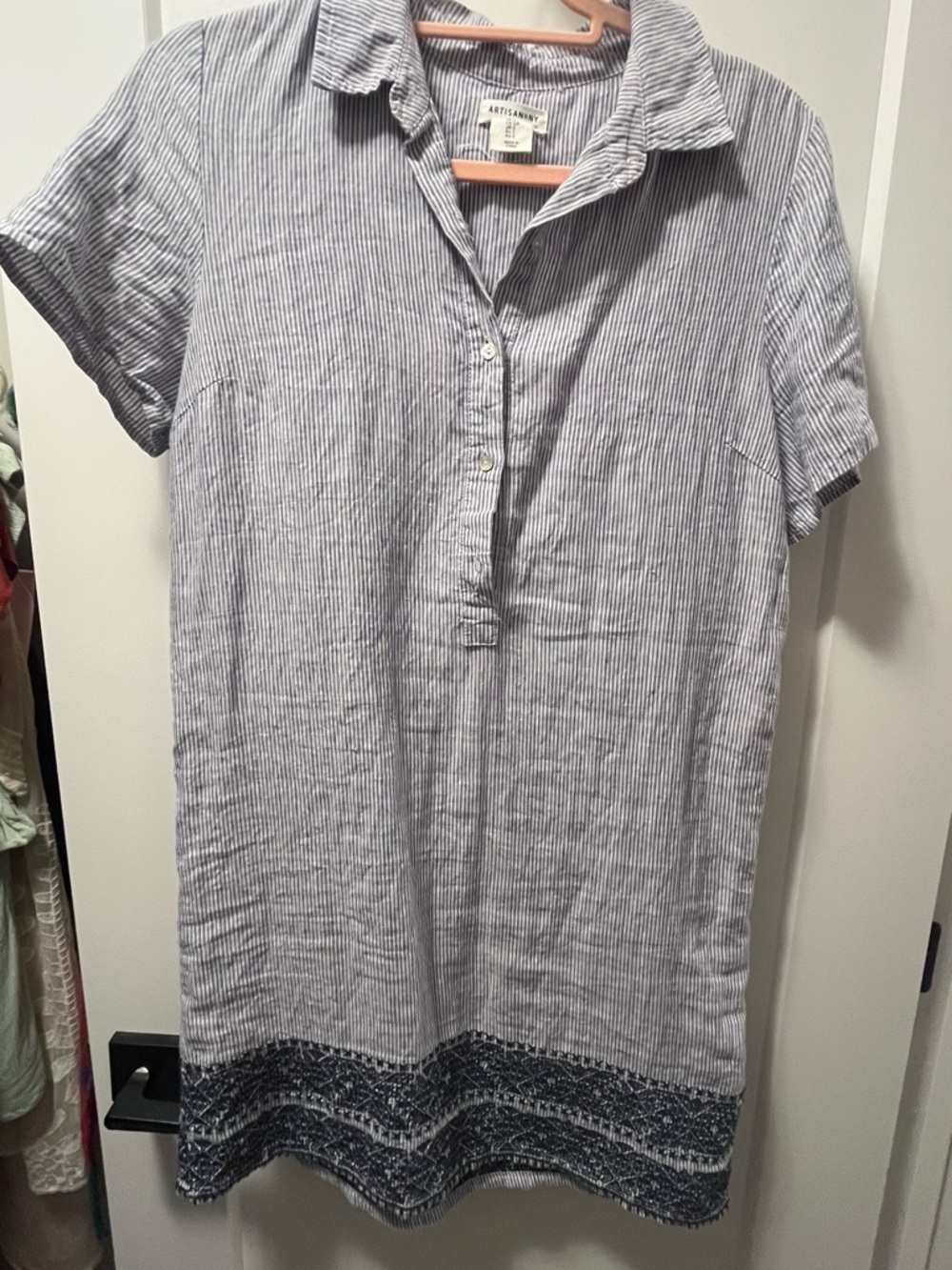 Artisan Ny Blue and.  White Pinstripe Linen dress